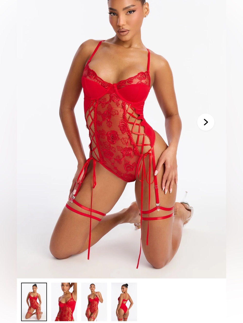Red Lace Teddy Bodysuit with Garter Straps